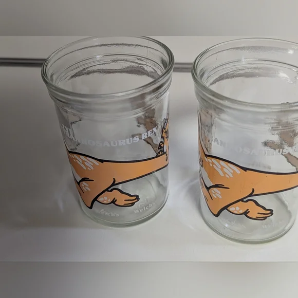 1988 Dinosaur Welch's T-Rex Jelly Jar Tyrannosaurus Rex Juice Drinking Glass X 2 - Picture 4 of 7